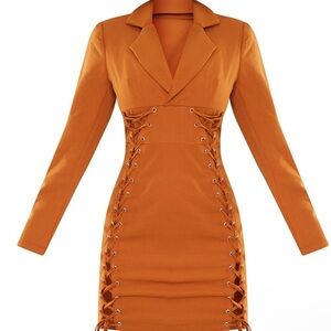 Rust Double Lace-up Detail Blazer Style Bodycon Dress